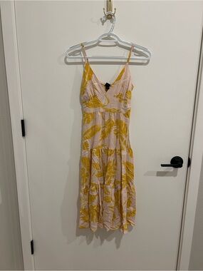 wild fable Pink Dress with Mustard Leaf Print Spaghetti Straps